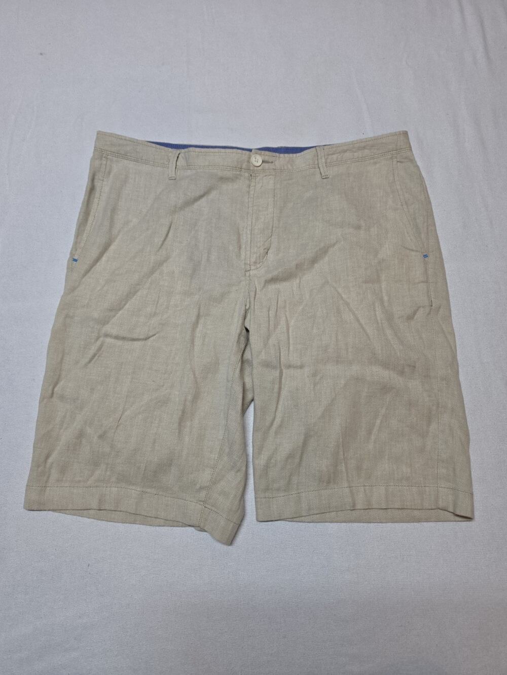 Tommy Bahama Men's Size 38 Beige Linen Blend Flat Front Casual Walking Shorts
